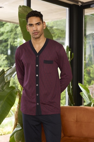 Kly 9252 Erkek V Yaka 4 Mevsim Boydan Düğmeli Uzun Kollu Pijama Takım Bordo