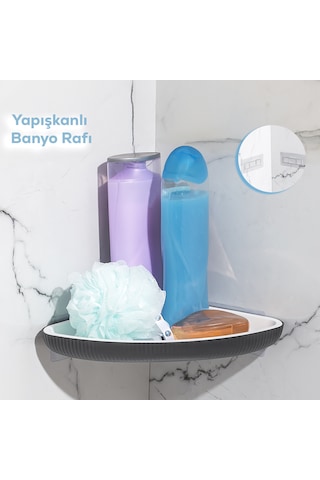 Porsima 0447 İstiridye Banyo Köşe Rafı Yapışkanlı Organizer Antrasit