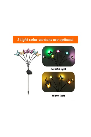Suofeng Güneş Enerjili 8 Ayağlı Bahçe Dekorasyon Lambası, Demir Çelik Kelebekler, Ip65 Su Geçirmez, Sıcak Işık, 2 Adet Set Ilık Beyaz