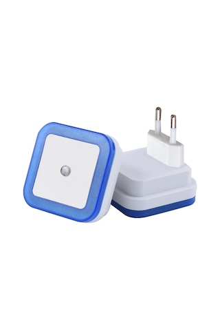 Geeksen Eu Plug Mavi Led Akıllı Işık Kontrollü Sensör Gece Lambası - Enerji Tasarruflu Odalar, Koridorlar İçin Otomatik Aç/kapat Duvar Soket Lambası Mavi