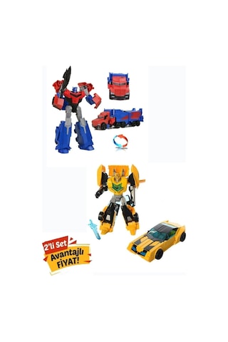 Oyuncak Robota Dönüşen Metal Transformers Robot Bumblebe Ve Optimus Prime Araba 2'li Set 20 Cm Kırmızı