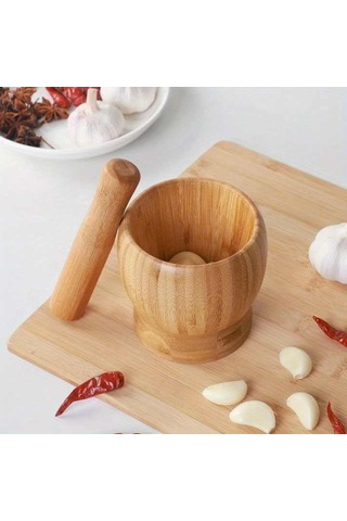 Deconox Bambu Havan Ve Tokmak Seti, Büyük Boy Mutfak Havanı, Baharat Ve Sarımsak Öğütücü Ve Döveceği Sku: Smg8690010533654