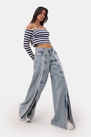 it's basic Kadın Kot Rengi 3s6-27 Palazzo Fit Şerit Detaylı Tasarım Denim Jean