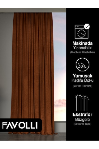 Br Favolli Kadife Dokulu Kiremit Rengi Ada Fon Perde Ekstrafor Büzgülü Dream Series Kiremit