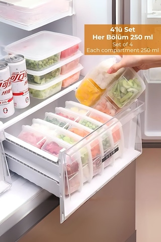 4 Bölmeli Buzdolabı Organizeri 1 Lt, Friz Düzenleyici, 4'lü Set Desenli