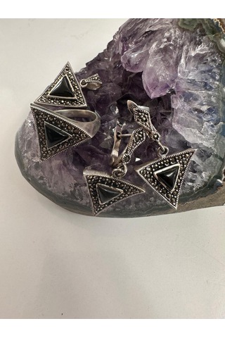 Oniks Ve Markazit Taşlı Gümüş Set Takım 925 Ayar 18,18 Gram