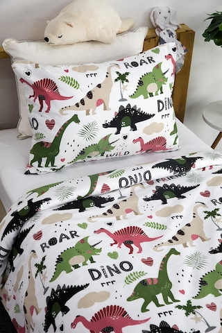 Dino %100 Pamuk Tek Kişilik Nevresim Seti - Yeşil Yeşil