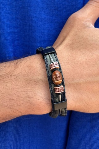 El İşçiliği İle Üretilmiş Hakiki Deri Erkek Bileklik Koyu Yeşil