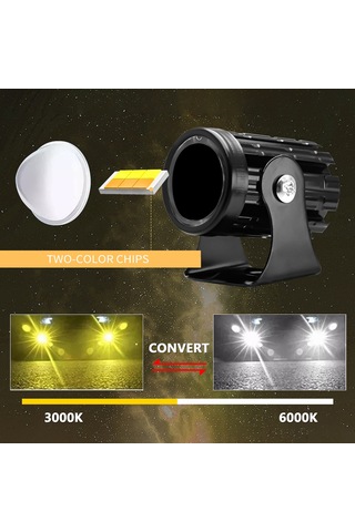 Suofeng Motorsiklet Iki Renkli Isiklar 6000k/3000k 60w 6000lm, Kolay Kurulum, Ip67 Su Geçirmez, Arac Icin Yardimci Spot Işık Seti 2 Adet Mavi