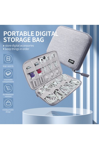 Jeemson Bubm Dıss-pvc Gri Dijital Çantası - Hafif, Mini Veri Kablosu, Kulaklık, Usb, Hafıza Kartı Birleşik Saklama Çantası Gri