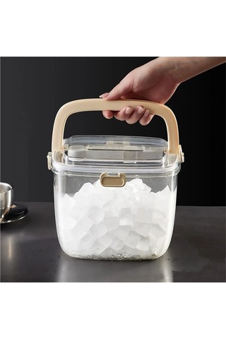 Ulzyvf Bar Buz Kovası Kapaklı Ve Buz Maşası, Taşınabilir Gizli Bej Bej