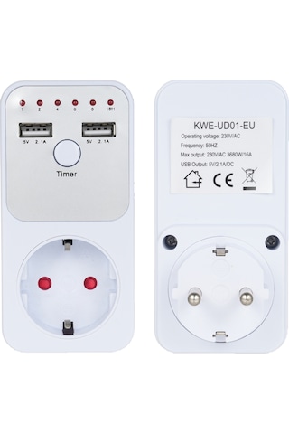 Yaleker Akıllı Programlanabilir Zamanlayıcılı Usb Şarjlı Priz, 3680w Güç, 2 Usb Port, 6 Zaman Aralığı, 230v Avrupa Standartı