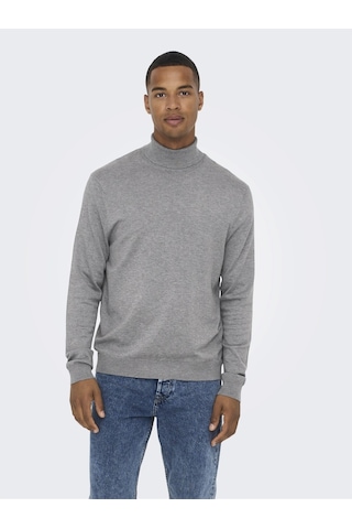 Only & Sons Erkek Mevsimlik Boğazlı Kazak - 22020879 Gri