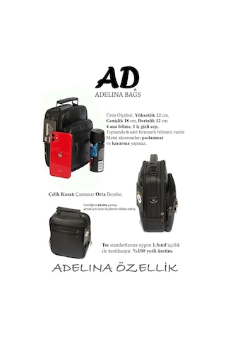 Adelina Erkek Siyah Deri Çelik Kasalı El Ve Omuz Çanta