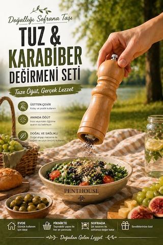 Doğal Bambu Tuz & Karabiber Değirmeni Seti Manuel Öğütücülü Şık Mutfak Seti 2 Li Standlı Açık Bej