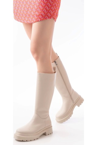 236-340 Bej Fermuarlı Günlük Kadın Çizme Bej