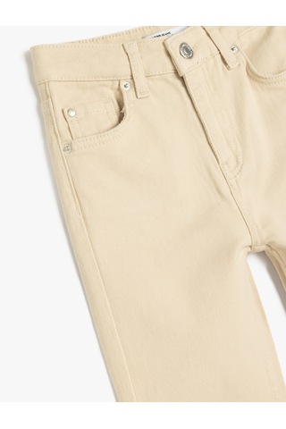 Koton Beli Ayarlanabilir Lastikli Pamuklu Slim Fit Pantolon Ekru 5skb40012td Ekru