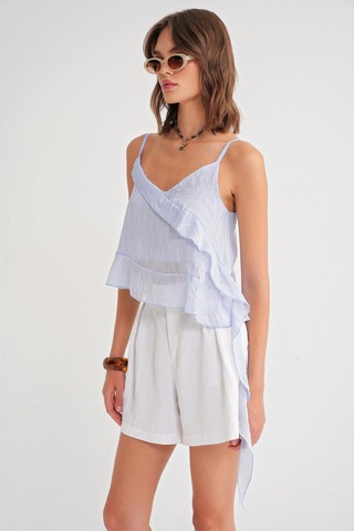 4736 Kadın Fırfırlı Askılı Bluz Bebe Mavi Bebe Mavi