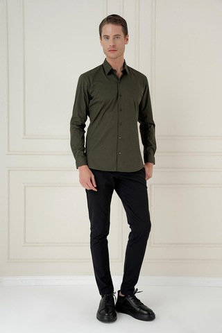 Efor Slim Fit Pamuk Uzun Kol Klasik Haki Gömlek Gk 745 Haki