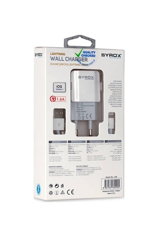 Syrox Apple Uyumlu iPhone Lightning 1.6 Mah/1M Hızlı Şarj Cihazı Syx-J46