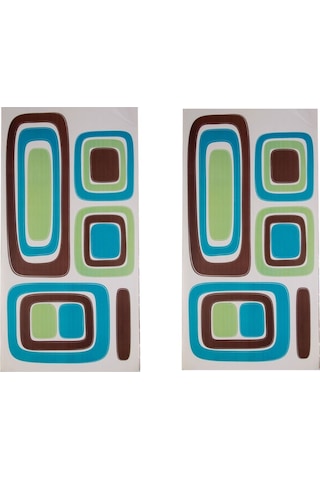 Duvar Süsü Sticker 2 Adet Kareli Mavi,yeşil Desen Pvc 61x30x0,5