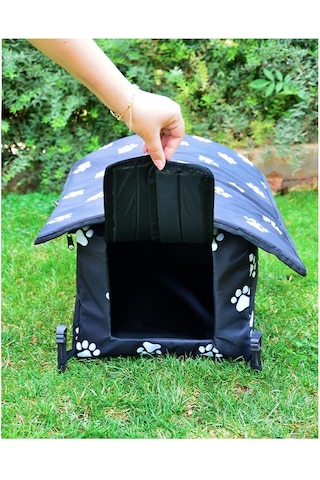 Yuga Pati Desenli Siyah Kedi Evi Isı Ve Yağmur Korumalı