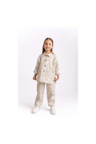 Oliven The Kid Çiçek Desenli Gabardin Kız Çocuk Ceket Ekru