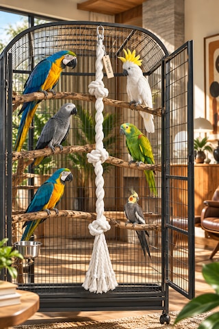 Vixpet Büyük Irk Papağan Tırmanma Halatı Uzunluk 90 Cm - Çap 30 Mm %100 Doğal Pamuk Halat Kafes Oyuncağı Stres Halat Macaw Kakadu Jako Amazon Eklektus Kayık Sultan
