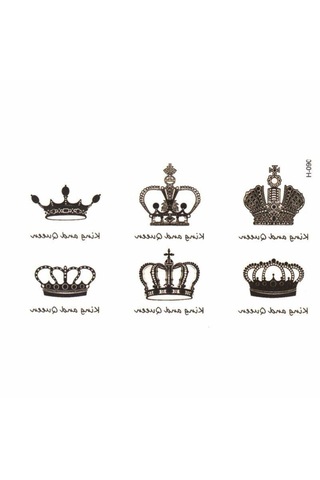 Geçici Dövme King Queen Crown Kral Tacı Taç Ufak Vücut Dövmesi Tattoo