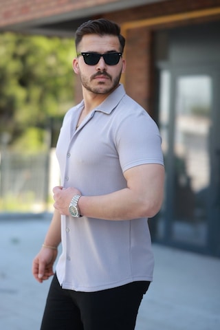 Oada Erkek Ottoman Kumaş Apaj Yaka Kısa Kollu Gömlek Gri