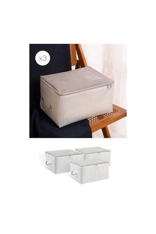 Ocean Home Textile 3'lü Küçük Boy Gri Çizgili Stuff & Things Hurç Set 30 x 22 x 18 cm