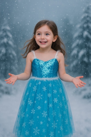 Parti Selesi Elsa Kostümü - Frozen Elbise - Askılı Tarlatanlı - Eldiven Taç Asa Kostüm Mavi