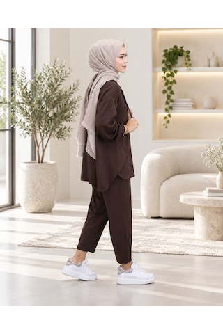 Unika Boutique Kadın Yarım Fermuar Detay İkili Salaş Takım Kahverengi