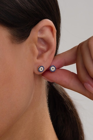 Gümüş 7.5 Mm Nazar Boncuklu Boncuğu Minimal Küçük Yuvarlak Çivili Altın Gold Kaplama Küpe Altın