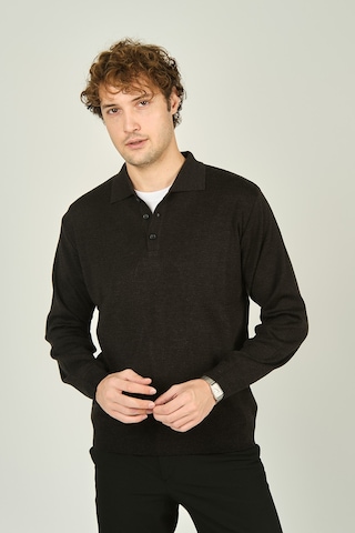 Ateş Triko Erkek Polo Yaka Düğmeli Yün Kazak 6091023 Füme Füme