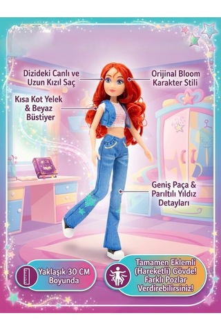 Gioc-hi Prezio-si Winx Bloom Günlük Tarzda Haraketli Eklemli Parıltılı 30 Cm Oyuncak Peri Bebek