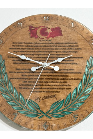 Ahşap Duvar Saati - Gençliğe Hitabe - Epoksi Reçine Kaplamalı - 30 Cm Ahşap