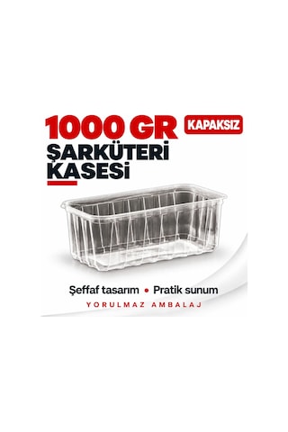 1000 Gr Kapaksız Şarküteri Kasesi 100 Lü Şeffaf Derin Dikdörtgen Meze Ve Salata Kabı Siyah