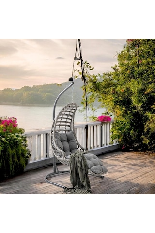 Capri Swing Bodrum Tekli Rattan Bahçe Balkon Salıncağı Gri Çok Renkli