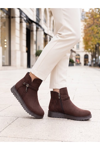 Nesilshoes Nesil Shoes Dvm 1001 Kahve Süet Kadın Fermuarlı Kışlık Bot