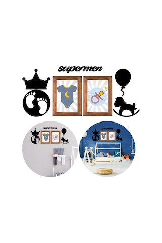 Deco103 Supermen Dekoratif Duvar Süsü Tablo Aksesuar Ahşap Tasarım Hediye Pano Sticker Seti