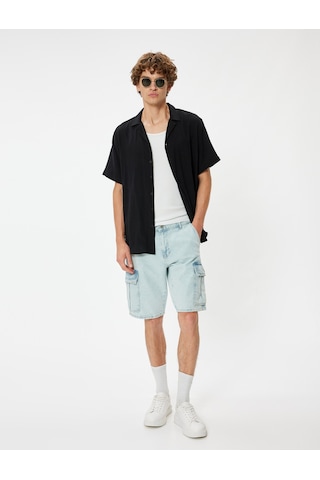 Koton Kargo Kot Şort Oversize Bermuda Cep Detaylı Pamuklu Açık İndigo 4sam40061ıd Açık İndigo