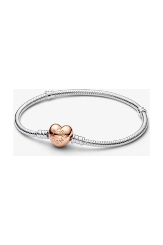 Lunarie İmza Yazılı Rose Gold Kalp Klipsli Charm Bileklik Gümüş