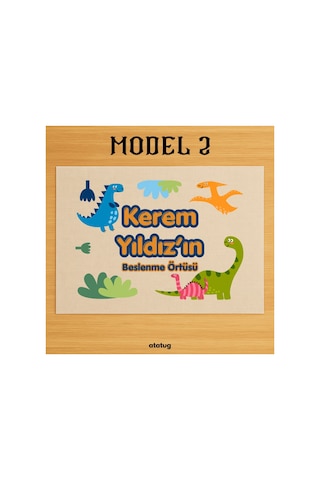 Kişiye Özel Dinozor Konseptli Keten Beslenme Örtüsü 28x40 Cm - Yıkanabilir İsimli Servis Bezi Krem