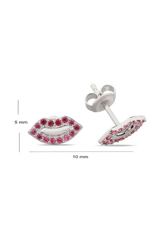 Kuyumcudukkani Kırmızı Taşlı Dudak Küpe-30080-w-red Beyaz