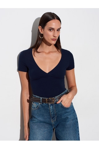 Dilvin 32758 V Yaka Kısa Kollu T-shirt-k.lacivert