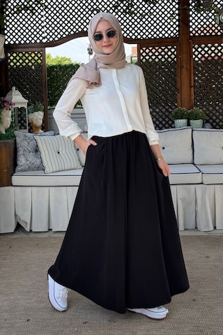 Rabia Şamlı Vera Etekli Pantolon Siyah Normal