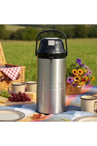 Cooker 2009-1 Çift Kat Paslanmaz Çelik Pompalı Termos Çay Termosu Su Termosu Siyah 4,5lt Siyah
