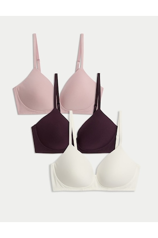Marks & Spencer 3'lü Balensiz Pamuklu T-shirt Sütyeni Seti T33003006 Kahverengi