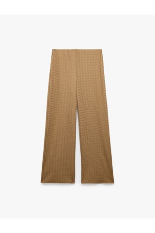 Koton Bürümcük Kumaş Yüksek Bel Bol Düz Paça Pantolon Kahverengi 6sak40109ek Kahve